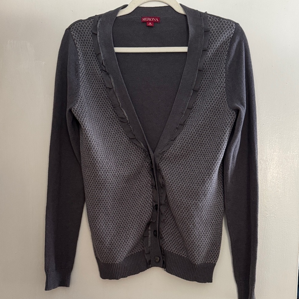 Merona Charcoal Knit Cardigan with Organza Ruffle detail